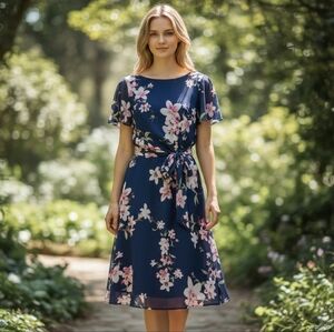 R&K Floral Chiffon Dress - Size 12